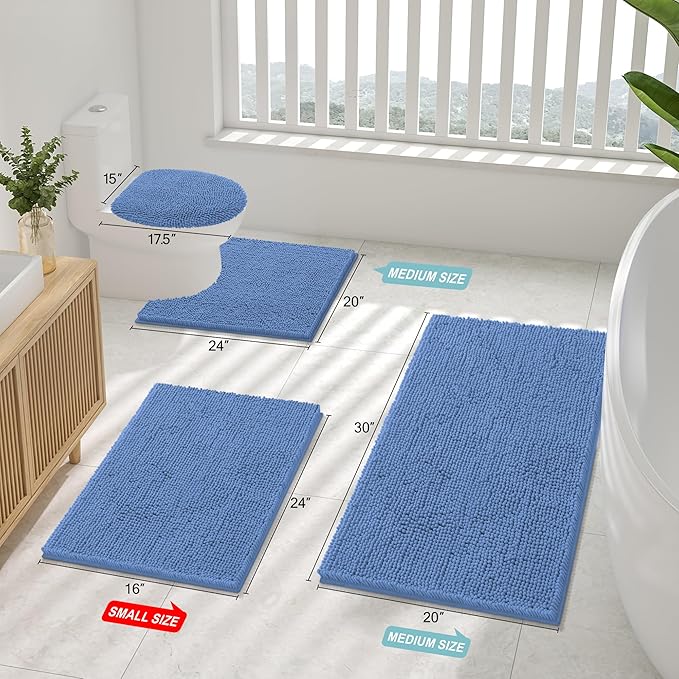 Smiry Luxury Chenille Bathroom Rugs 30x20, Extra Soft and Absorbent Shaggy Bath Mat, Machine Washable, Non-Slip Plush Carpet Runner for Tub, Shower, and Floor, Home Decor Accessories, Cornflower Blue - Image 2