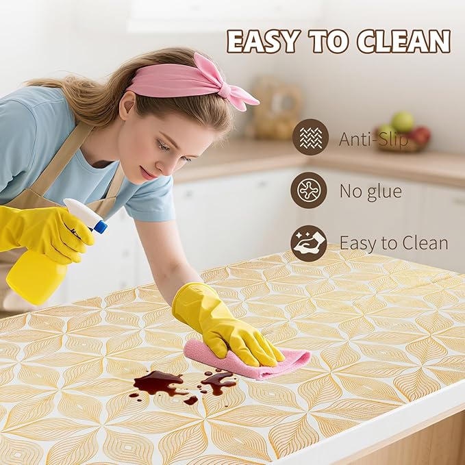Drawer and Shelf Liner for Kitchen Cabinet,Non-Adhesive Waterproof Drawer Liner for Dresser & Bathroom Vanities with Adhesive Dots & Cutting Tool(24 in X 30 Ft Gold Leaf Pattern) - Image 8