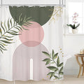 Pink Sage Green Boho Shower Curtain 60Wx72H Mid Century Modern Abstract Gold Leaves Plant Sun Bathroom Decor Minimalist Geometric Arch Line Aesthetic Bath Curtain Fabric Polyester 12 Pack Hooks by MitpokBrand
