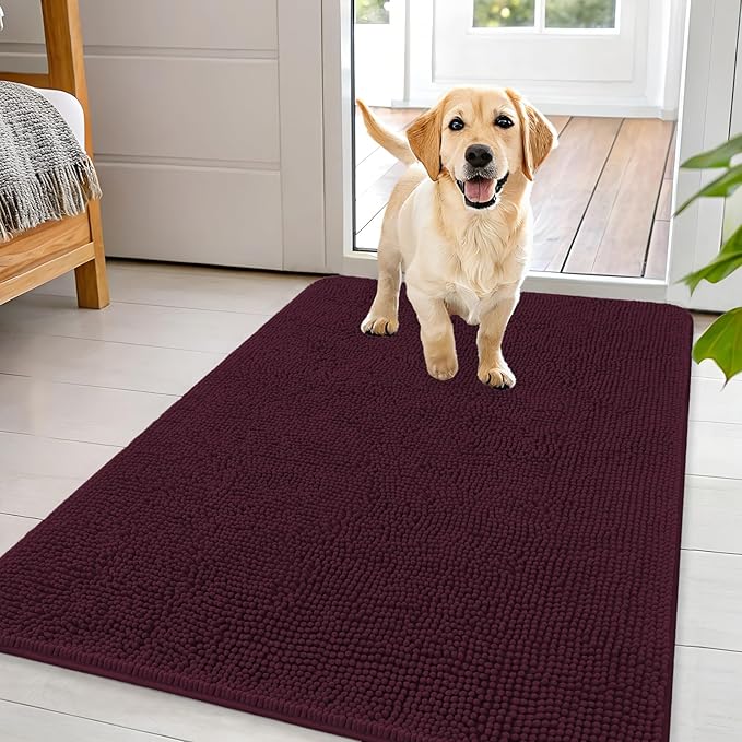 OLANLY Dog Door Mat for Muddy Paws 44x32, Absorbs Moisture and Dirt, Absorbent Non-Slip Washable Doormat, Quick Dry Chenille Mud Mat for Dogs, Entry Indoor Entryway Carpet for Inside Floor, Russet by OLANLY