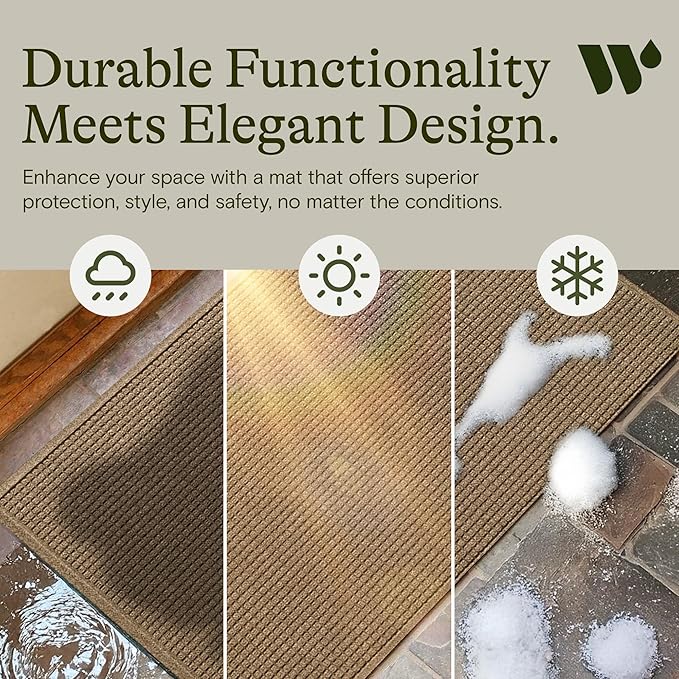 WaterHog Squares Front Door Mat Indoor Outdoor Entrance, Absorbent All-Weather Doormat with Non-Slip Rubber Backing, Dirt & Moisture Trapper, Low Profile, Easy Clean, Made in USA, 35.5"x59.5" Camel - Image 7
