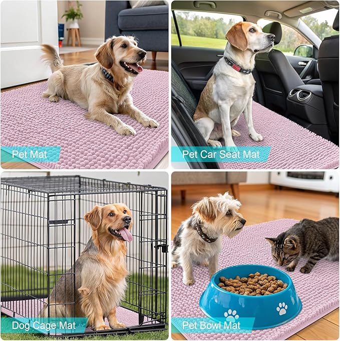 OLANLY Dog Door Mat for Muddy Paws 40x32, Absorbs Moisture and Dirt, Absorbent Non-Slip Washable Doormat, Quick Dry Chenille Mud Mat for Dogs, Entry Indoor Entryway Carpet for Inside Floor, Dusty Rose - Image 7