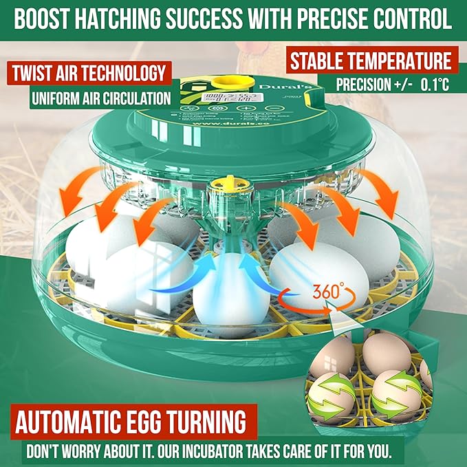 Dural's DX5® | Professional 18 Egg Incubator with Automatic Turning & Humidity Control | FCC Certified Egg Incubator | for Chicken, Quail, Duck Eggs | Precise Temperature | Easy to Clean (18 Eggs) - Image 3