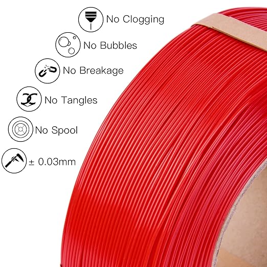 Inland V2 PLA PRO (PLA+) 3D Printer Filament Refill, 1.75mm Spooless Filament, Dimensional Accuracy +/- 0.03mm, 1KG (2.2lbs) Red Refill for Inland Reusable Spools, Bambu Lab Compatible - Image 3