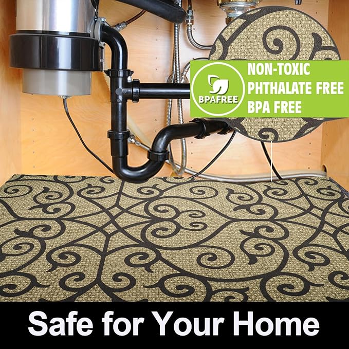 AiBOB Waterproof Under Sink Mat, Absorbent Quick Dry Sink Liners Protect Cabinets, Durable Shelf Liners, Slip Resistant and Non-Adhesive, 24X68, Black/Brown - Image 7