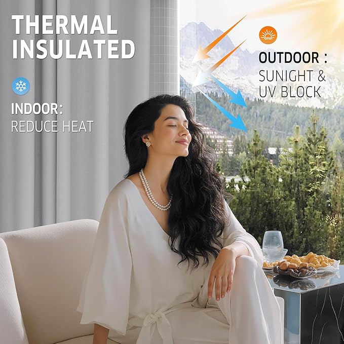 RYB HOME Outdoor Curtains for Patio Waterproof Tab Top Block Sunlight Thermal Insulated Privacy Assured Thick Outside Curtains for Porch, Pergola, Pool, W52 x L84, Light Grey, 1 Panel - Image 4