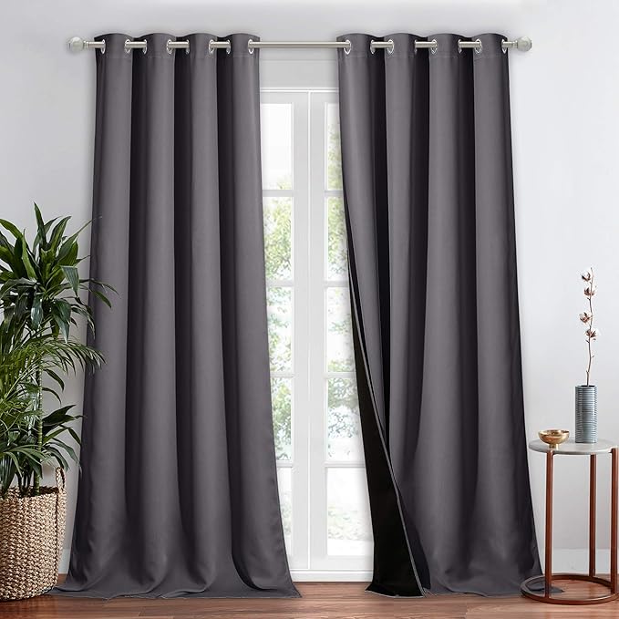 NICETOWN 100% Blackout Blind, Laundry Room Decor Window Treatment Curtain for Large Patio Sliding Door, Thermal Insulated Grey Curtain for Bedroom, 1 Panel, 52 inches x 108 inches by NICETOWN