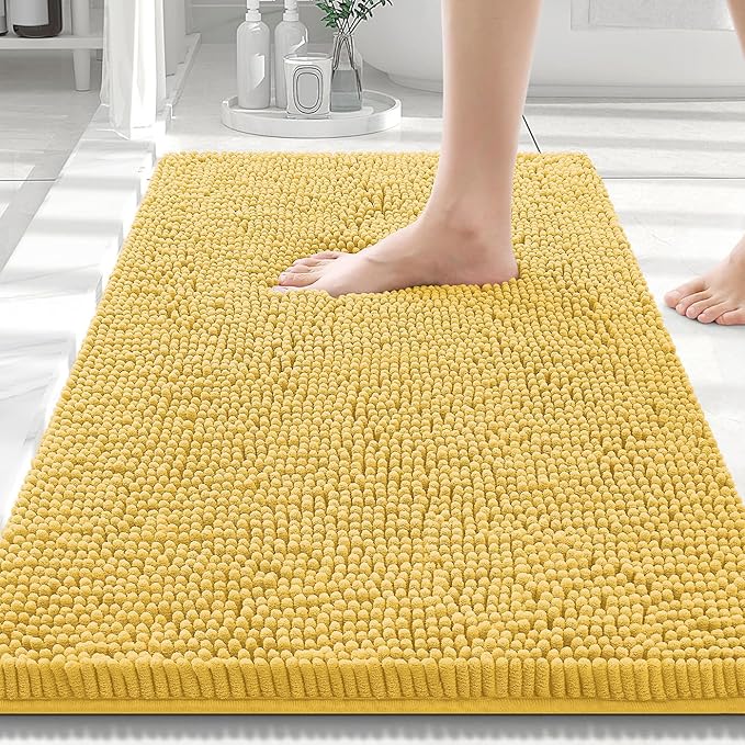 Smiry Luxury Chenille Bathroom Rugs 30x20, Extra Soft and Absorbent Shaggy Bath Mat, Machine Washable, Non-Slip Plush Carpet Runner for Tub, Shower, and Floor, Home Decor Accessories, Yellow by Smiry