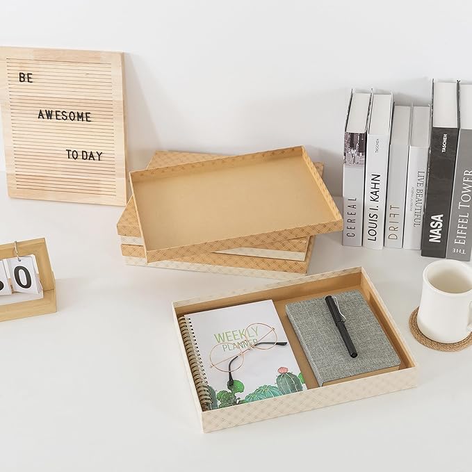 Soul & Lane Document Storage Boxes - Set of 3 (13.2" x 9.8" x 1.8"), Versatile Photo & Craft Organizer for Home & Office, Stackable Cardboard Storage for Letters, Files & Memorabilia, Geometric Check - Image 5