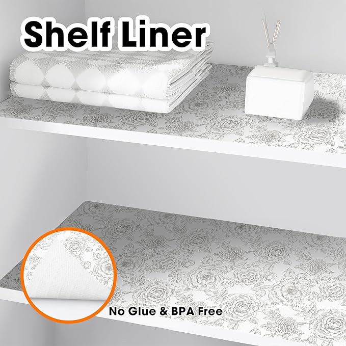 Drawer and Shelf Liner for Kitchen Cabinets Non-Adhesive, Non-Slip Cabinet Liner Shelf Paper Strong Grip Waterproof Easy to Clean for Kitchen Shelves Cupboard, Flower,12IN X 10FT - Image 9