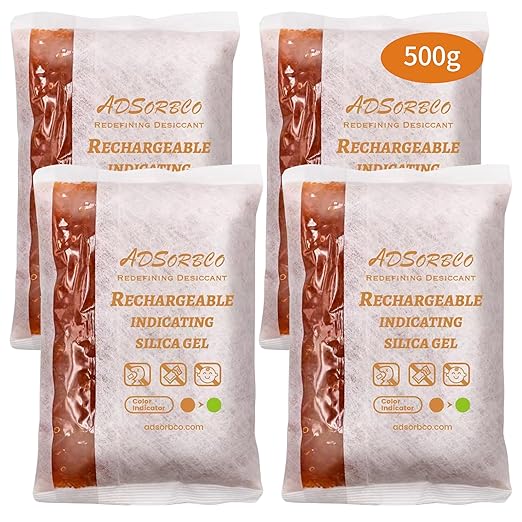 Adsorbco Rechargeable 500 Gram 4 Packs Desiccant, Indicating Silica Gel Packets, Moisture Absorbers for Storage, Gun Safe Dehumidifiers by Unknown
