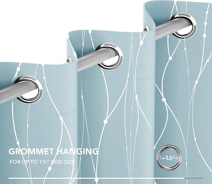 Deconovo Blackout Curtains, Thermal Insulated Soundproof Grommet Drapes, Wave Dot Foil Print, 42 x 72 Inch, Set of 2, Machine Washable Window Panel for Bedroom Living Room Nursery Kitchen, Light Blue - Image 7