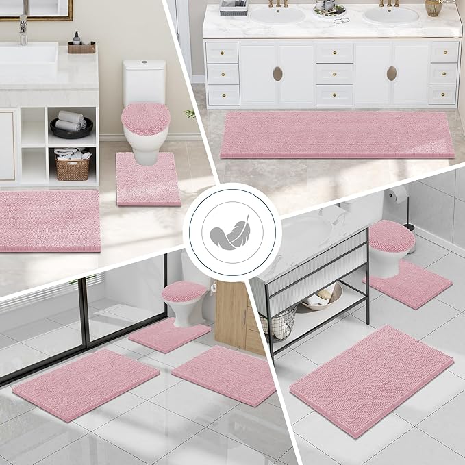 Smiry Luxury Chenille Bathroom Rugs 30x20, Extra Soft and Absorbent Shaggy Bath Mat, Machine Washable, Non-Slip Plush Carpet Runner for Tub, Shower, and Floor, Home Decor Accessories, Dusty Rose - Image 7