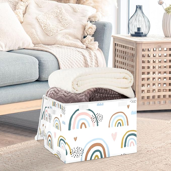 xigua Cartoon Rainbow Storage Bins with Lids and Carrying Handle,Foldable Storage Boxes Organizer Containers Baskets Cube with Cover for Home Bedroom Closet Office - Image 5