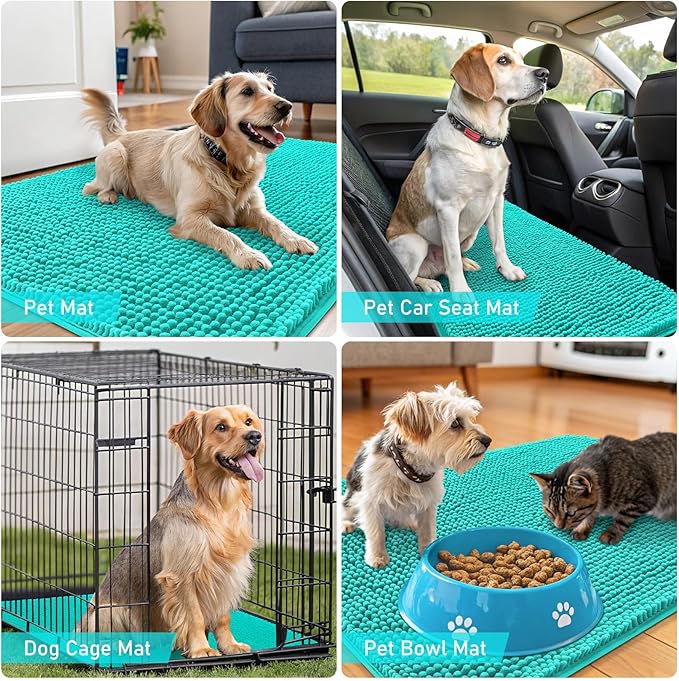 OLANLY Dog Door Mat for Muddy Paws 59x20, Absorbs Moisture and Dirt, Absorbent Non-Slip Washable Doormat, Quick Dry Chenille Mud Mat for Dogs, Entry Indoor Entryway Carpet for Inside Floor, Teal - Image 7