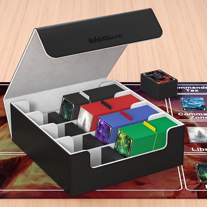 Mlikero Card Deck Case, 2400+ Trading Card Storage Box with 10 Colorful Dividers and 4 Foam Stoppers, Leather Magnetic Closure Commander Deck Box Fit for MTG, TCG (4 Rows, Black&Grey) - Image 7