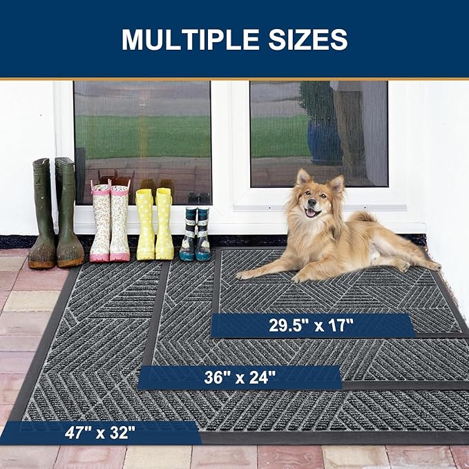 Smiry Front Door Mat Outside Entrance, Heavy Duty Sturdy Natural Rubber Doormat, Trap Dirt and Moisture, Easy Clean Low Profile Mats for Indoor Outdoor Entry, Irregular Triangle (47x17, Grey) - Image 2