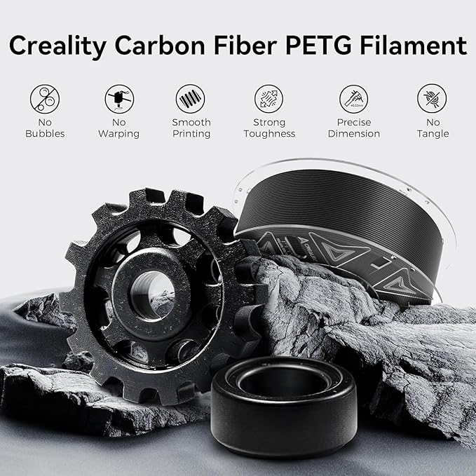 Official Creality Hyper PETG-CF (Carbon Fiber) Filament 1.75mm, High Speed Hyper PETG-CF 30-300mm/s 3D Printer Filament, Dimensional Accuracy +/-0.02mm, 1KG Spool Black, Fit Most FDM 3D Printers - Image 2