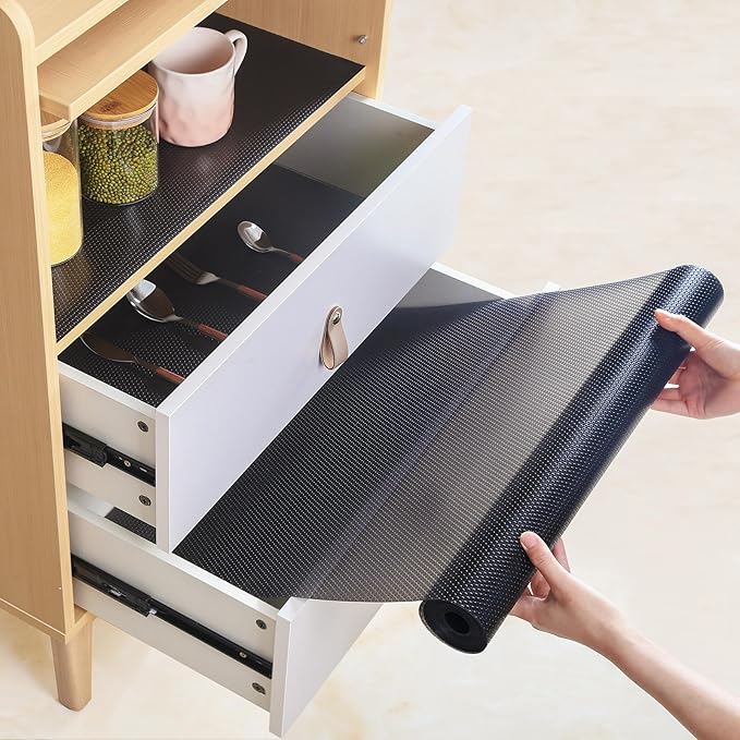 Shelf Liners 11 inch x 20 ft Shelf Liners for Kitchen cabinets nonstick Lining Drawer Mats EVA Protector for Cupboard (Translucent Black,11 inch x 20 ft) by wohomuke