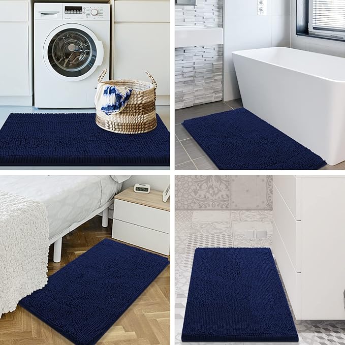 Smiry Luxury Chenille Bathroom Rugs 48x32, Extra Soft and Absorbent Shaggy Bath Mat, Machine Washable, Non-Slip Plush Carpet Runner for Tub, Shower, and Floor, Home Decor Accessories, Navy Blue - Image 9