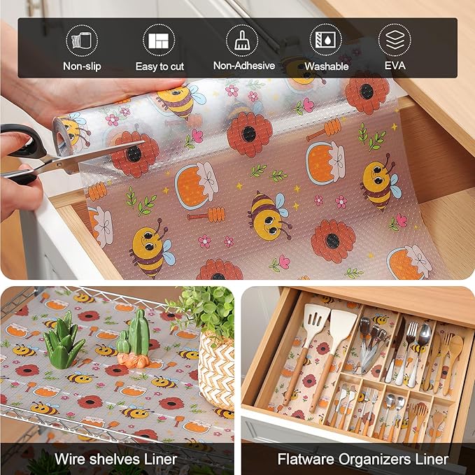 Cooyes Shelf Liner – Non-Slip Cabinet & Drawer Liner for Kitchen – Non-Adhesive Waterproof Shelf Paper with Modern Pattern – Durable EVA Cabinet Mat – Easy to Cut (Buff,11.8" W x 118" L) - Image 6