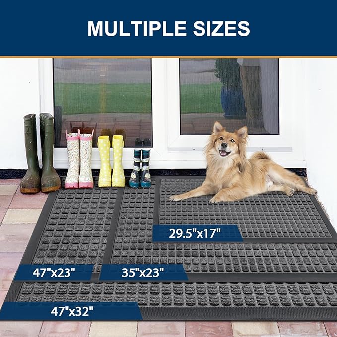 Smiry Front Door Mat Outside Entrance, Heavy Duty Natural Rubber Doormat, Non Slip, Trap Dirt and Moisture, Easy Clean, Low Profile Welcome Floor Mats for Indoor Outdoor Entry, 47x23 Inch, Grey - Image 6