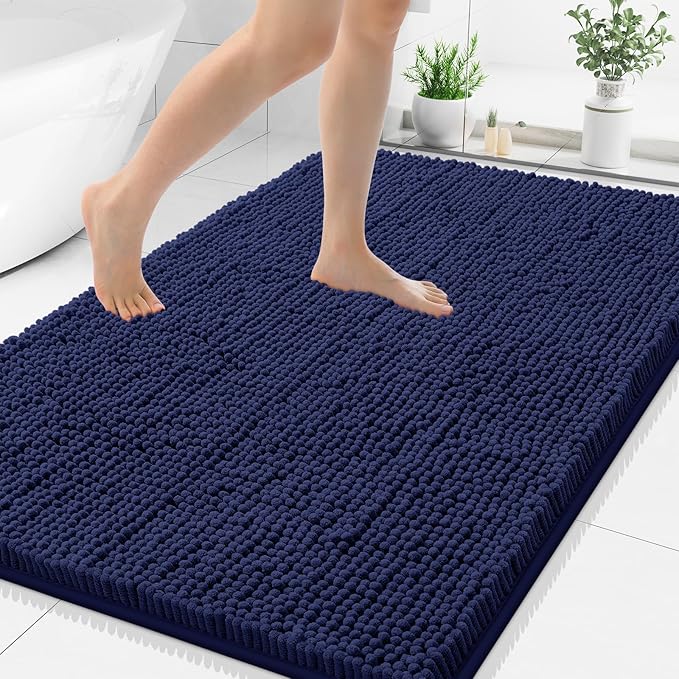 Smiry Luxury Chenille Bathroom Rugs 48x32, Extra Soft and Absorbent Shaggy Bath Mat, Machine Washable, Non-Slip Plush Carpet Runner for Tub, Shower, and Floor, Home Decor Accessories, Navy Blue by Smiry