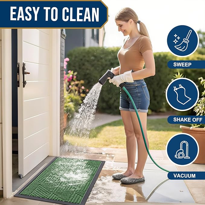 Smiry Front Door Mat Outside Entrance, Heavy Duty Sturdy Natural Rubber Doormat, Trap Dirt and Moisture, Easy Clean Low Profile Mats for Indoor Outdoor Entry, Irregular Triangle (29.5x17, Green) - Image 6