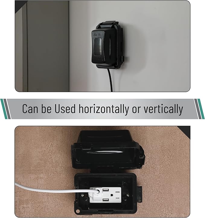 Bates- Outdoor Outlet Cover Weatherproof, Black 1-Gang Outdoor Electrical Outlet Cover Box with Mounting Hardware, Horizontal/Vertical Use - Image 7