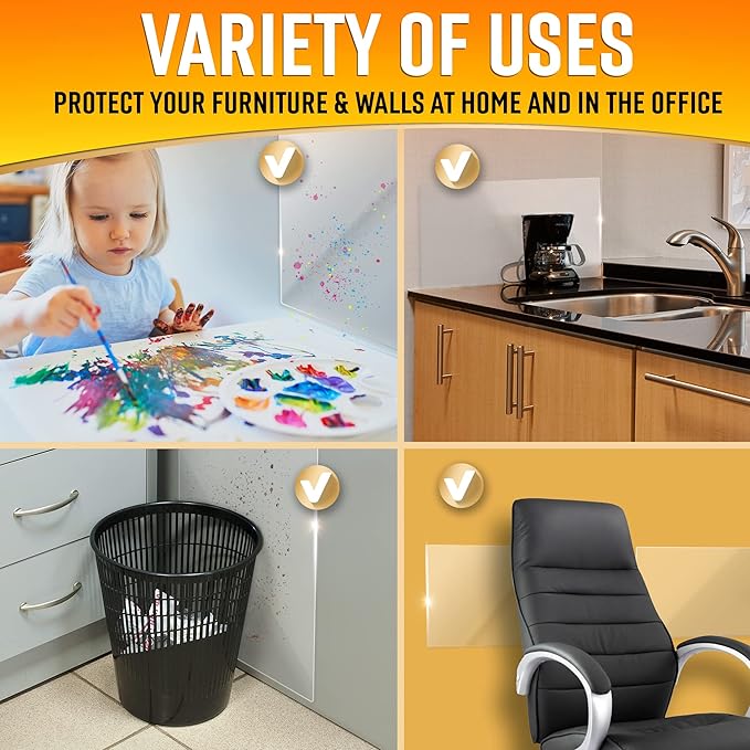 Wall Protector Sheets for Painted Wall. Clear Plastic Adhesive Film Stickers for Kitchen & Office from Oil Backsplash, Trash, Chair Back, Furniture, Scuff. Door Guards Shield Dog, Contact Paper 14pcs - Image 7