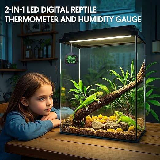QZQ Reptile Thermometer and Humidity Gauge, LED Digital Thermometer Hydrometer, Reptile Tank Accessories for Bearded Dragon, Crested Gecko, Snake, Lizard, USB Power Supply (2 Pack Blue) - Image 2
