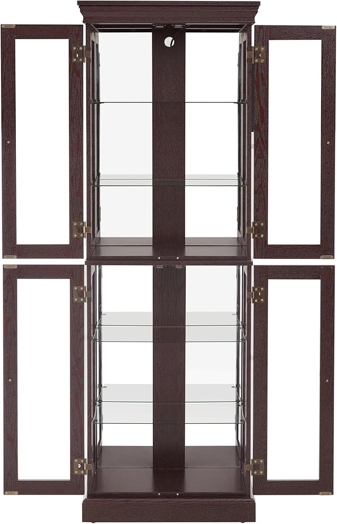 Lighted Glass Curio Cabinet with Lights & Adjustable Shelves,Curio Display Cabinet with Wood Frame,Corner Cabinet for Kitchen,Living Room,Office(Free Standing,Light Bulb Include) - Image 4