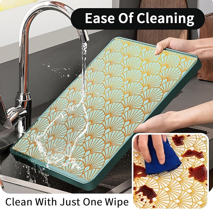 Shelf and Drawer Liner for Kitchen Cabinet,Non-Adhesive Waterproof Oil-Proof Easy Clean Shelf Liner for Dresser & Bathroom Vanities with Adhesive Dots & Cutting Tool(12 in X 10 Ft Gold Fish Scale) - Image 5
