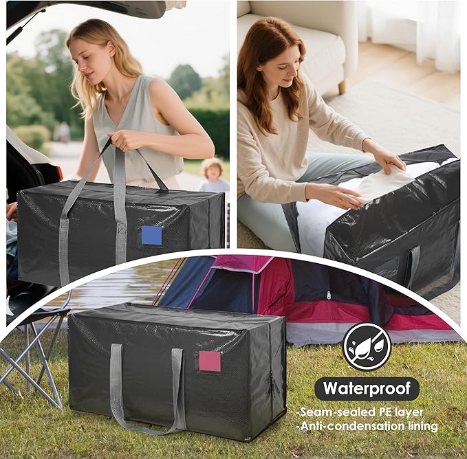 6 Pack Extra Heavy Duty Large Moving Bags with Reinforced Zipper & Wide Handles, Waterproof Storage Bins for Clothes, College Dorm, Travel, and Home Organization, Gray - Image 8