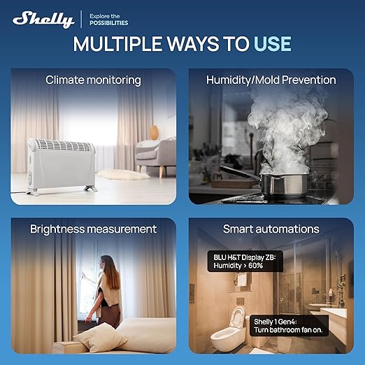 Shelly BLU H&T Display ZB Black, Bluetooth & Zigbee Operated Temperature & Humidity Levels Sensor, E-Paper Display, Home Assistant, Alexa, Google Home, Real-Time Monitoring, Long-Life Battery - Image 7