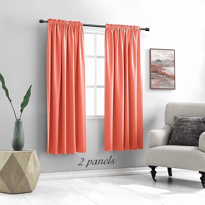 DONREN Coral Room Darkening Curtain Panels for Bedroom - 72 Inch Thermal Insulated Rod Pocket Curtains (52 by 72 Inch,2 Panels) - Image 2