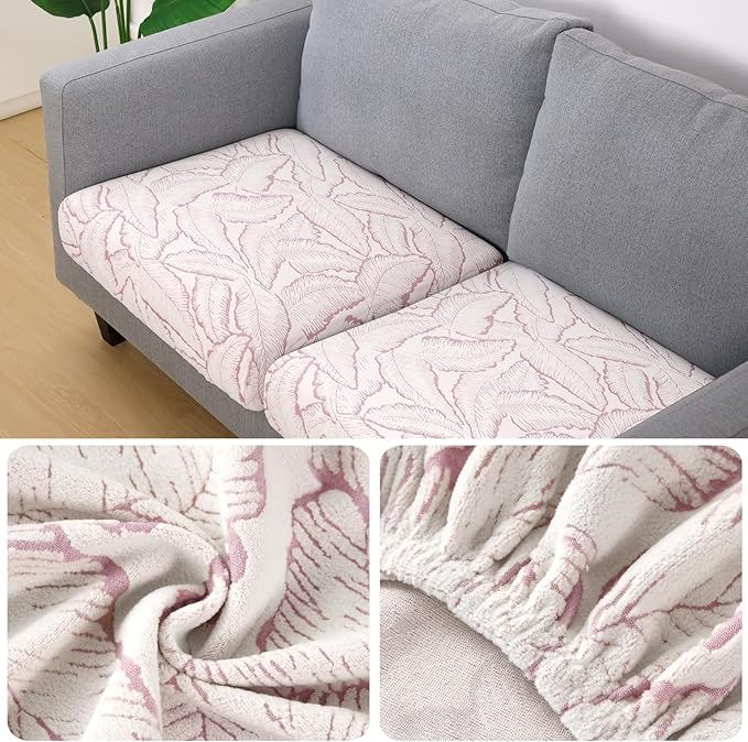 Fuloon Seat Cushion Covers, Stretch Couch Slipcovers Sofa Cushion Protective Solid Chair Slipcovers Washable Suitable for Armchair Loveseat Sofa 3 PC Pink - Image 2