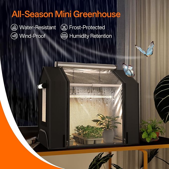 Bstrip Indoor Greenhouse with Grow Light, Mini Grow Tent with Oxford Fabric, Waterproof Base Mat&Ventilation Window for Seed Starting&Plant Growth, 18W Grow Light with Timer, 23.8"x15.7"x20.5" - Image 2