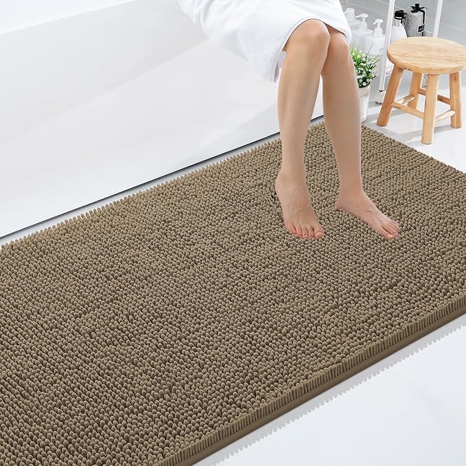 Smiry Luxury Chenille Bathroom Rugs 59x35, Extra Soft and Absorbent Shaggy Bath Mat, Machine Washable, Non-Slip Plush Carpet Runner for Tub, Shower, and Floor, Home Decor Accessories, Camel by Smiry