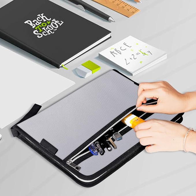 Fireproof Safe Waterproof Accordion File Bag Folder Expanding Filing Folder with 14 Multicolored Pockets, A4 Letter Size, Document Organizer Holder and Color Labels /2 Zipper (Silver 14.3" x 9.8") - Image 4