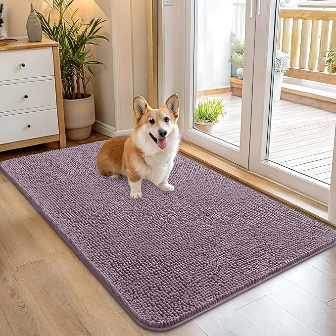 OLANLY Dog Door Mat for Muddy Paws 45x27, Absorbs Moisture and Dirt, Absorbent Non-Slip Washable Doormat, Quick Dry Chenille Mud Mat for Dogs, Entry Indoor Entryway Carpet for Inside Floor, Deep Plum by OLANLY