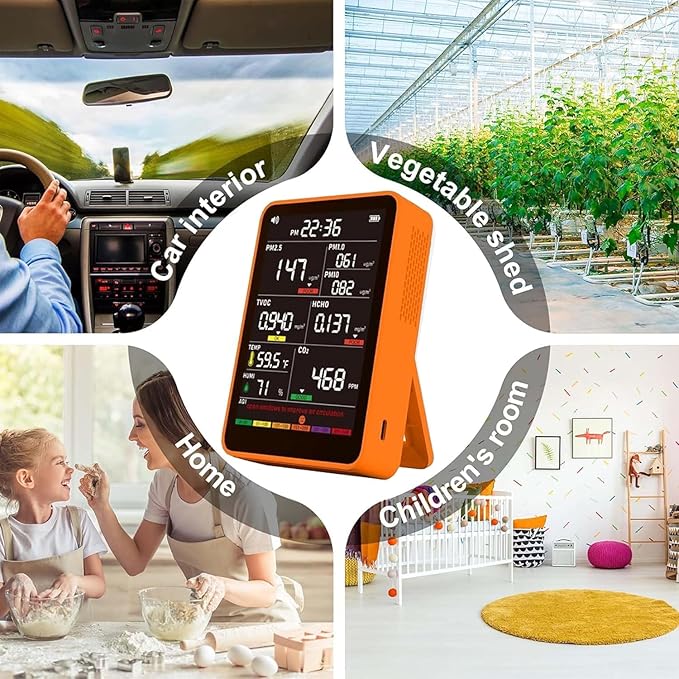 Professional Indoor Air Quality Monitor with AQI Beep Alarms, Portable Real-Time Detector for Home Cars Plants and Pets (Orange) - Image 8