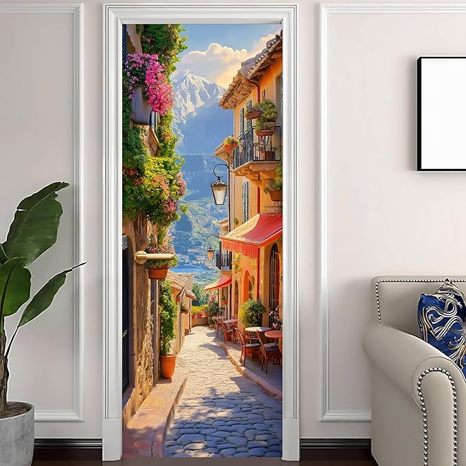 3D Door Decals Stickers, Peel Stick Wall Murals Vinyl Wallpaper Self-Adhesive Mural Door Covers Decorative for Furniture Home Decor Wrinkle-Resistant Waterproof - Image 2