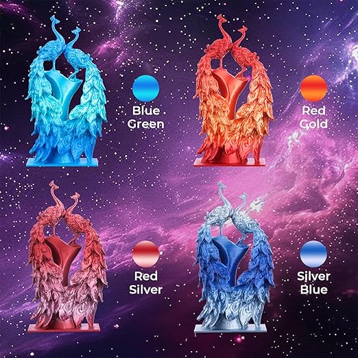 AMOLEN Silk Shiny Gradient PLA 4KG 3D Printer Filament Bundle, Sparkle Gradient PLA Filament 1.75mm Pack for Most FDM 3D Printer, 1KG X 4 Spools - Image 2