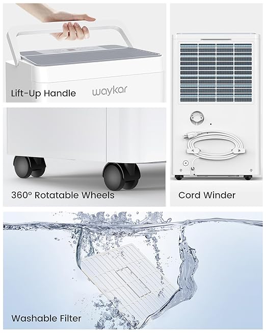 Waykar 5000 Sq.Ft 2025 Energy Star Dehumidifier for Home, Basement, Bedroom, Bathroom, Max 80 Pint/D(Standard 63 Pint/D) with Drain Hose&Water Tank, Ultra Quiet(40 dB), Intelligent Humidity Adjustment - Image 8