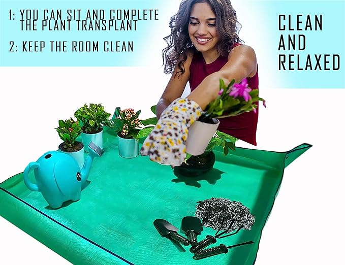 BIUWING Plant Repotting Mat,Waterproof Transplanting Mat,Foldable Indoor Succulent Potting Mat for Garden, Portable Gardening Mat for Indoor Plant Transplanting and Mess Control (39.4"*39.4" Green) - Image 5