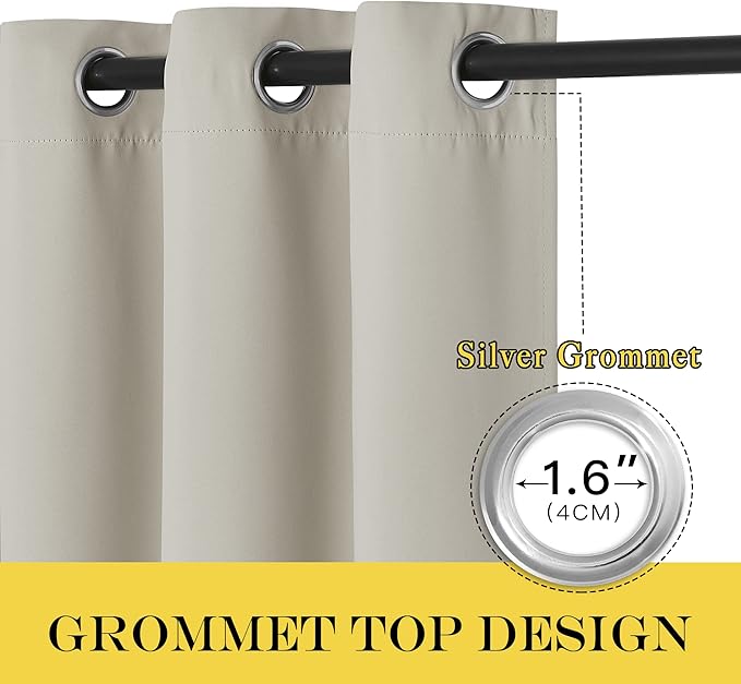 NICETOWN Blackout Natural Curtain for Living Room - Grommet Thermal Insulated Solid Room Darkening Thermal Curtain Drape Sound Reducing for Bedroom (1 Panel, W52 x L120) - Image 2