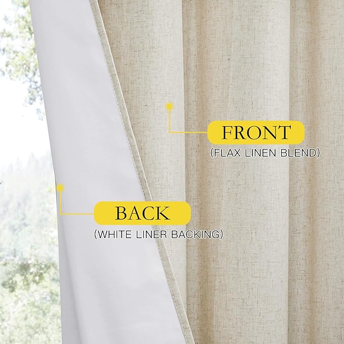 NICETOWN Natural 100% Blackout Linen Curtains 84 inch Long Burg for Living Room, 1 Pair, 62" Width Each Panel, Farmhouse Thick Completely Blackout Window Treatment Thermal Insulated Drapes - Image 7