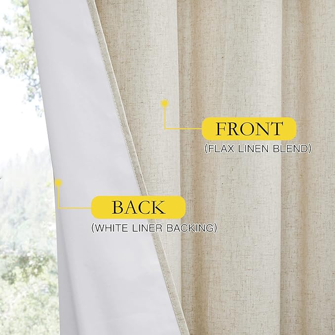 NICETOWN Natural Bedroom Full Blackout Linen Curtain Panels Set of 2, 42" by 72", Thick Insulated Classic Grommet Blackout Draperies with White Thermal Insulated Liner for Windows - Image 7
