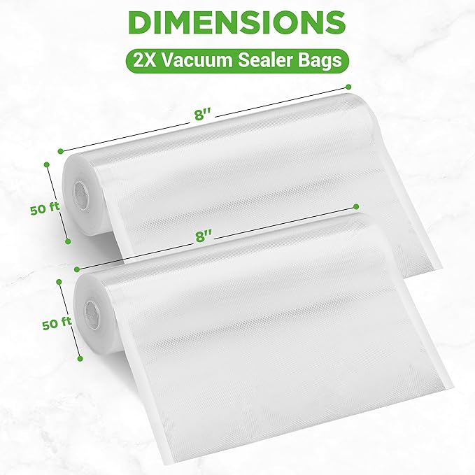 NutriChef Vacuum Sealer Bags 8x50 Rolls 2 pack Compatible with All Brands, Commercial Grade, Heavy Duty, Great for vac storage, Meal Prep or Sous Vide - Image 3